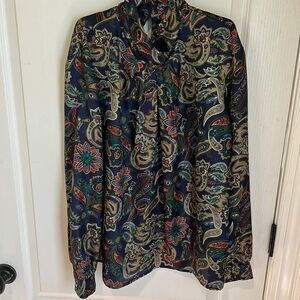 Vintage Notches paisley print blouse high neck size 16
